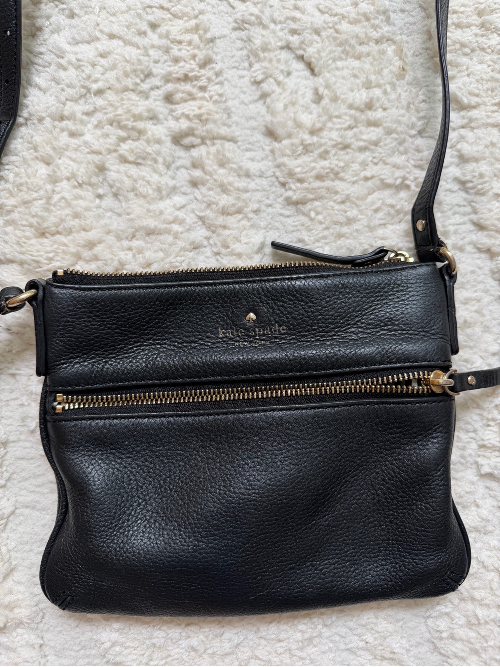 kate spade Black Pebbled Leather Crossbody with Gold Hardware